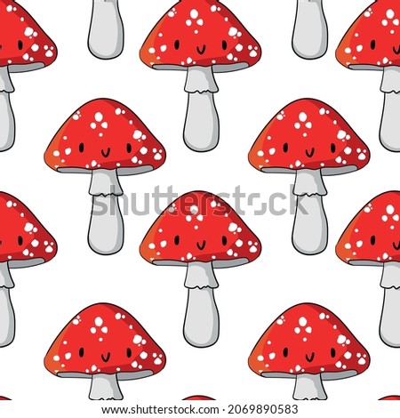 Hand drawn cute   Mushrooms seamless pattern vector illustration Trend Childrens Print Autumn Spring