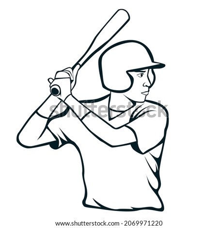 Baseball Player Vector Illustration in black and white