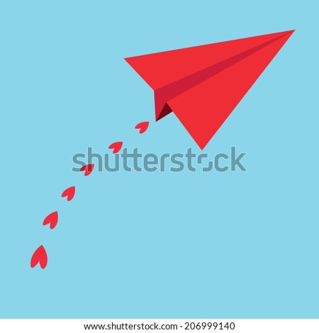 Red paper airplanes. heart in the blue sky - vector illustration