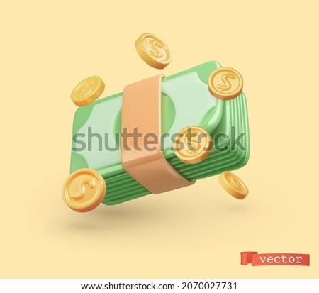 Money. 3d render realistic vector icon Royalty-Free Stock Photo #2070027731
