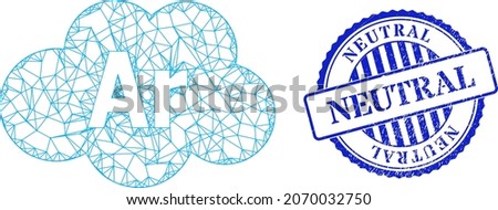 Vector net argon cloud frame, and Neutral blue rosette textured badge. Hatched frame network illustration created from argon cloud pictogram, is created from crossing lines.