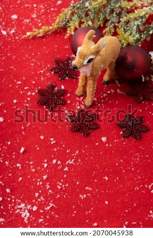 Christmas decoration on red background and balls