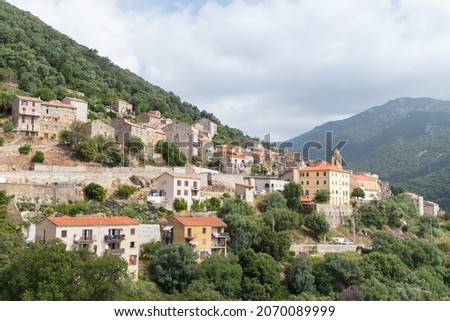 Olmeto town. Landscape photo taken on a summer day. It is a commune in the Corse-du-Sud department of France on the island of Corsica