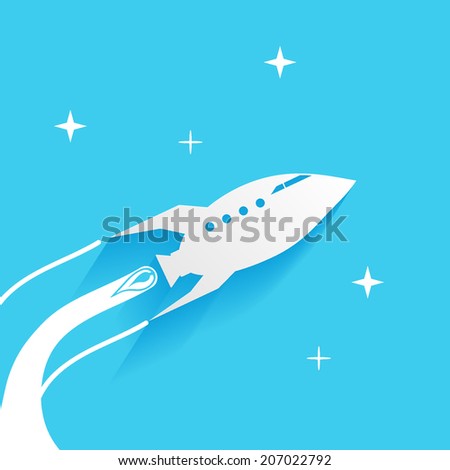 spaceship, flat icon isolated on a blue background for your design, vector illustration