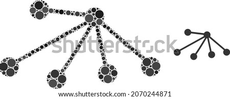 Connect vector composition of circle dots in variable sizes and color shades. Circle elements are composed into connect vector composition. Abstract vector design concept.