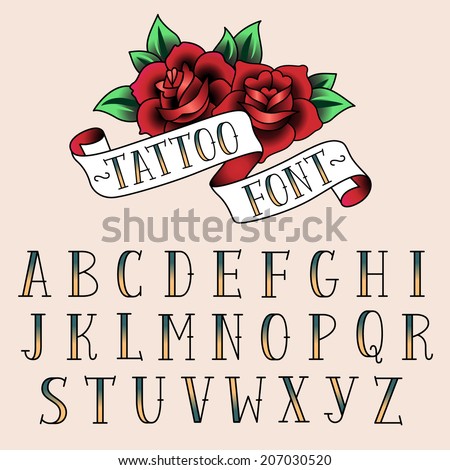 Set of tattoo style letters, alfabeth for your design.  Royalty-Free Stock Photo #207030520
