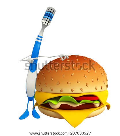 Cartoon Character of toothbrush with burger