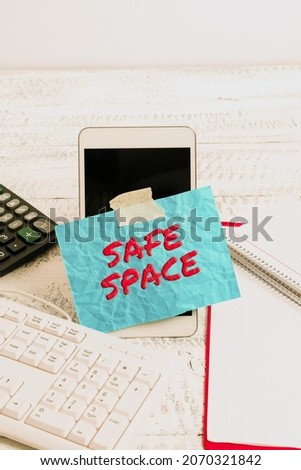 Conceptual caption Safe Space. Business showcase a place or room in which you are protected from harm or danger Typing New Ideas Business Planning Idea Voice And Video Calls