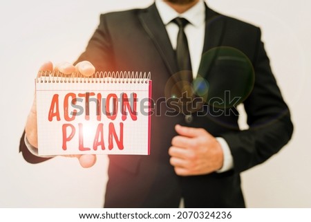 Text sign showing Action Plan. Conceptual photo proposed strategy or course of actions for certain time Presenting New Plans And Ideas Demonstrating Planning Process Royalty-Free Stock Photo #2070324236