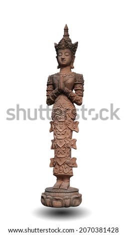 Angel statue in a temple in Thailand.                     Isolated on white background. This has clipping path.