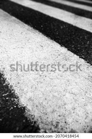 Zebra on asphalt, pedestrian markings on the road. Pedestrian crossing, white lines on the road, asphalt road top view