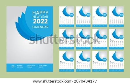 free shape wall Calendar template for the year 2022  A set of pages for 12 months and cover page of 2022  Vector illustration
