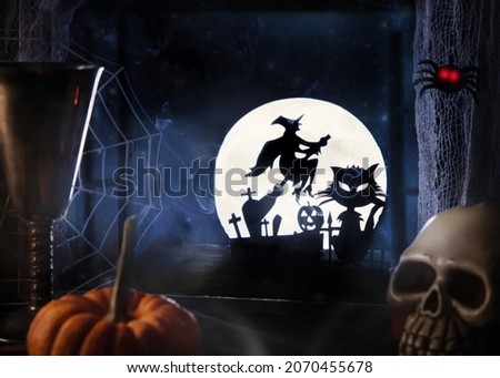 night Halloween background with skull and pumpkin