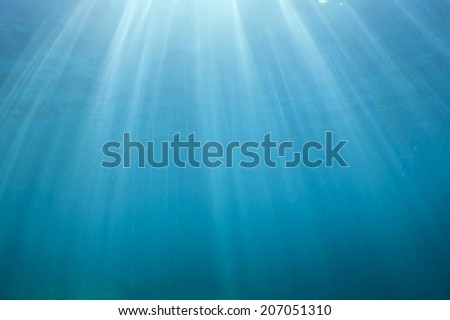 Blue water background with sunlight