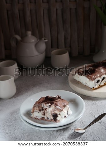 Ice cream cake is a type of ice cream that is molded and shaped like a cake.  The taste is no different from the usual ice cream