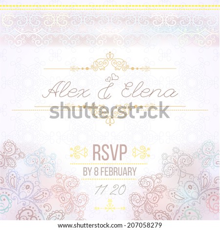 Vintage Wedding card or invitation with abstract lace seamless background and borders. vector