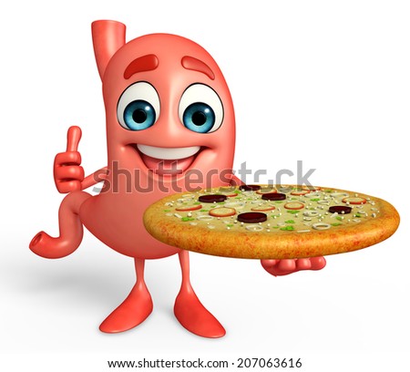 Cartoon Character of stomach with pizza