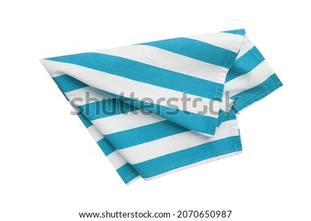 Folded kitchen cloth,dish towel. Food advertisement design napkin. Blu and white striped dishcloth. Cooking decor element. Royalty-Free Stock Photo #2070650987