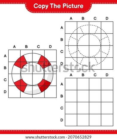 Copy the picture, copy the picture of Lifebuoy using grid lines. Educational children game, printable worksheet, vector illustration