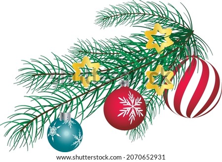 Christmas branch with decorations and stars