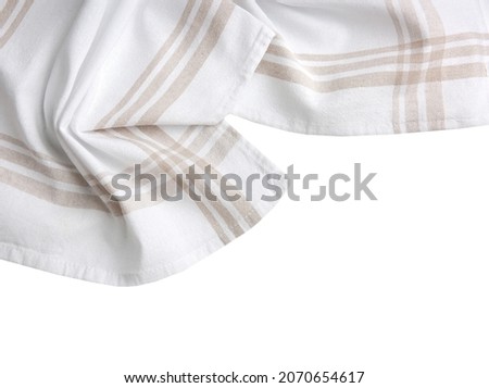 White crumpled towel top view, food decoration element. Dishcloth.  Kitchen cloth. Royalty-Free Stock Photo #2070654617