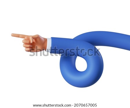 3d render, funny cartoon character spiral hand shows direction with pointing finger. Business clip art isolated on white background