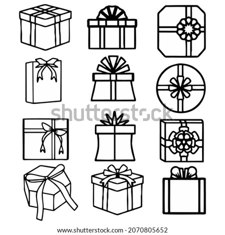 Set of gift boxes with ribbons icon. Vector illustration black line style