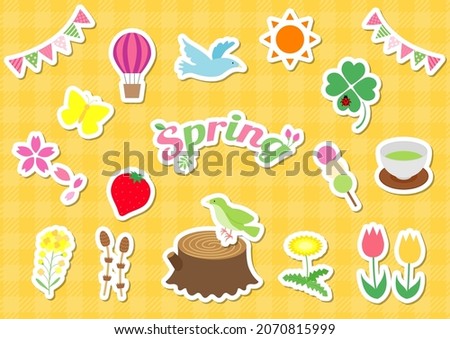 Flat and simple spring illustration material set