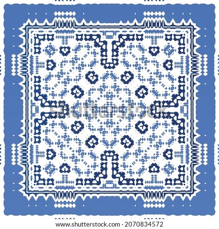 Antique portuguese azulejo ceramic. Original design. Vector seamless pattern illustration. Blue floral and abstract decor for scrapbooking, smartphone cases, T-shirts, bags or linens.