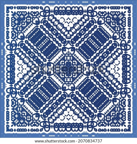 Portuguese vintage azulejo tiles. Vector seamless pattern theme. Hand drawn design. Blue antique background for pillows, print, wallpaper, web backdrop, towels, surface texture.
