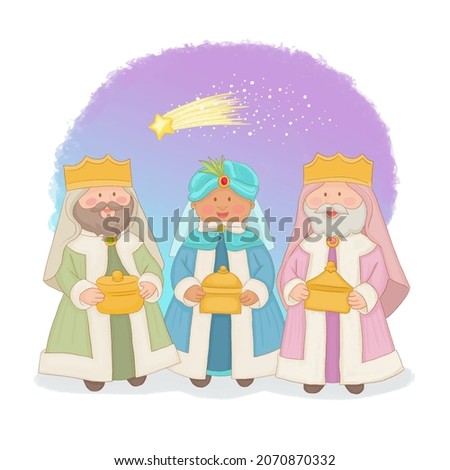 Three Wise Men Kings with gifts for Baby Jesus in Nativity