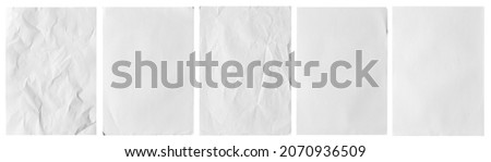 real image, white paper wrinkled poster template , blank glued creased paper sheet mockup.white poster mockup on wall. empty paper mockup. 
 Royalty-Free Stock Photo #2070936509