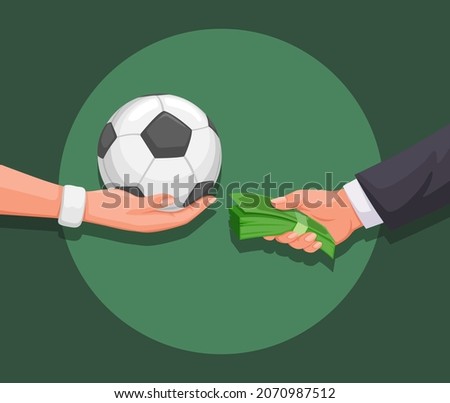 hand holding ball and money symbol for match fixing illegal activity in soccer sport illustration vector