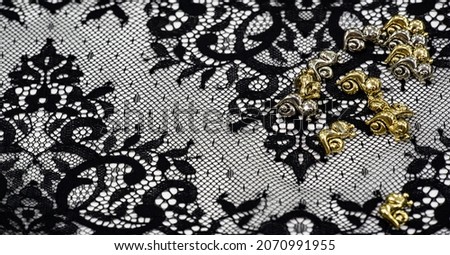 Black lace fabric. Gorgeous black stretch floral lace. DIY crafts. Designer accessories. Decorations for your projects. Elastic finish. Texture background pattern