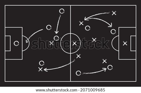 Soccer field strategy game tactic football vector board game plan. Soccer team strategy Royalty-Free Stock Photo #2071009685