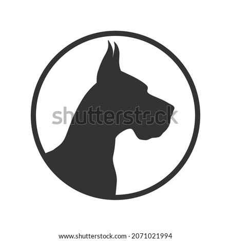 Dog graphic icon. Great Dane sign in the circle isolated on white background. Dog breeding symbol. Vector illustration