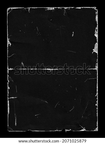 Old Black Empty Aged Damaged Paper Poster Cardboard Photo Card. Rough Grunge Shabby Scratched Torn Ripped Texture. Distressed Overlay Surface for Collage. High Quality. Royalty-Free Stock Photo #2071025879