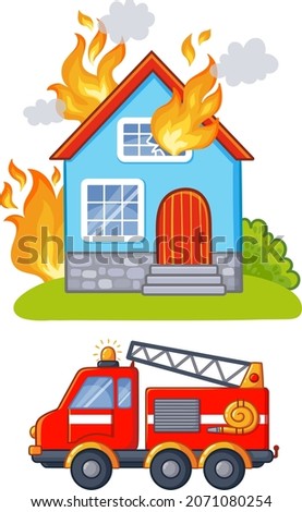 Fire house is on fire blue house fire truck