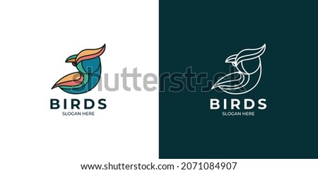 linear and colorful style bird logo set