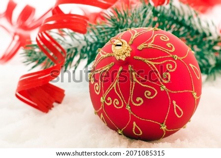 Christmas Decoration with Bauble and snow