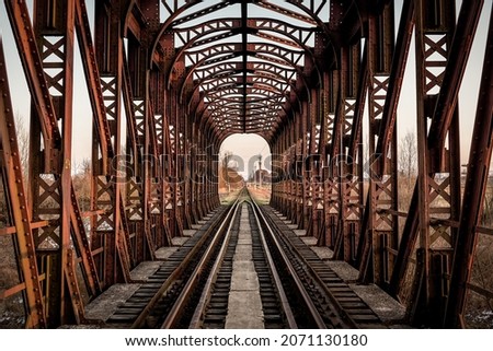 symmetry of the metal railway bridge