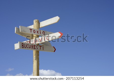 Town sign over the sky