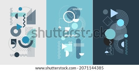 Abstract Bauhaus or Memphis geometric shapes and composition. Retro elements, geometric pattern for banner, poster, leaflet. Design background vector geometric Royalty-Free Stock Photo #2071144385