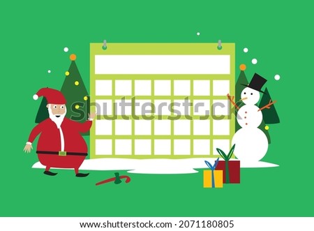 Santa Claus with a Blank Calendar Page and other Christmas elements. Editable Clip Art.