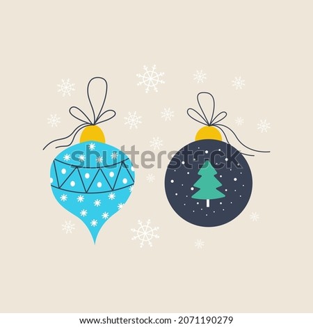 Set Decorations for the Christmas tree. Vector illustration in flat style.