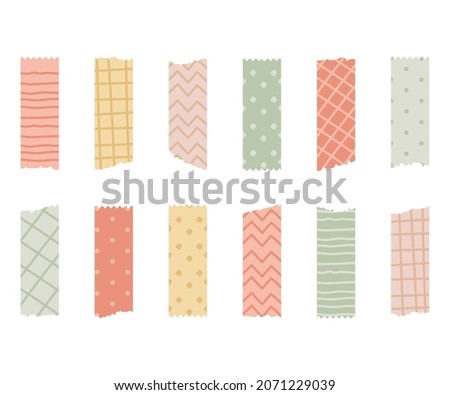 Colored decorative tape mini washi sticker decoration. Set of colorful patterned washi tape strips and pieces of duct paper. Vector illustration Royalty-Free Stock Photo #2071229039