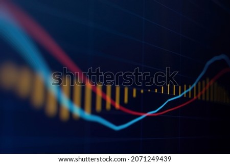 Closeup financial chart with uptrend line graph in stock market on monitor background Royalty-Free Stock Photo #2071249439