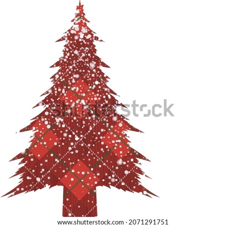 Buffalo Plaid Red Tree with snowflake, bundle clip art on transparent background.