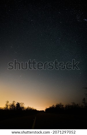 A vertical shot of the starry night sky above a landscape