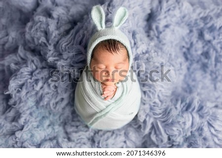 newborn boy. photo session of a newborn. newborn baby in a Bunny hat